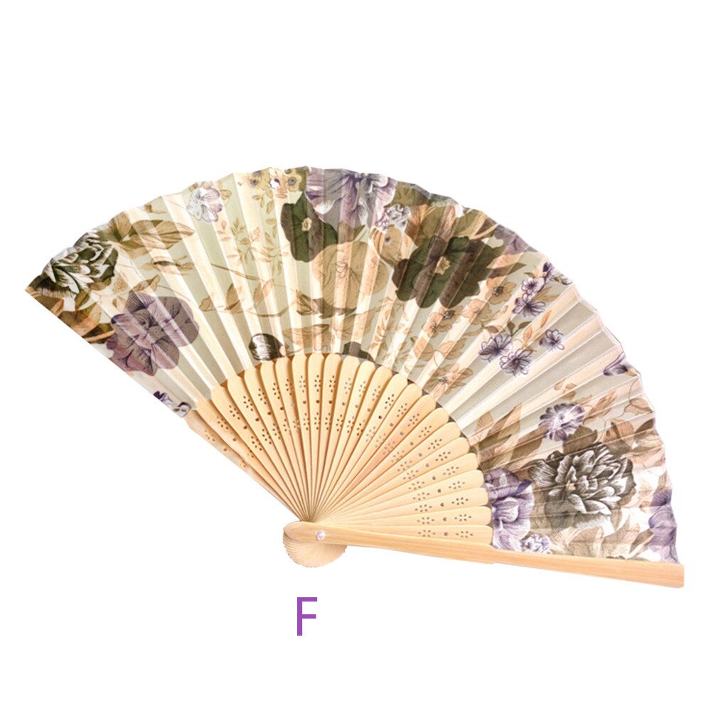 Folding Hand Held Flower Fan Vintage Bamboo Folding Hand Held Flower Fan Chinese Dance Party Pocket Decoration: F