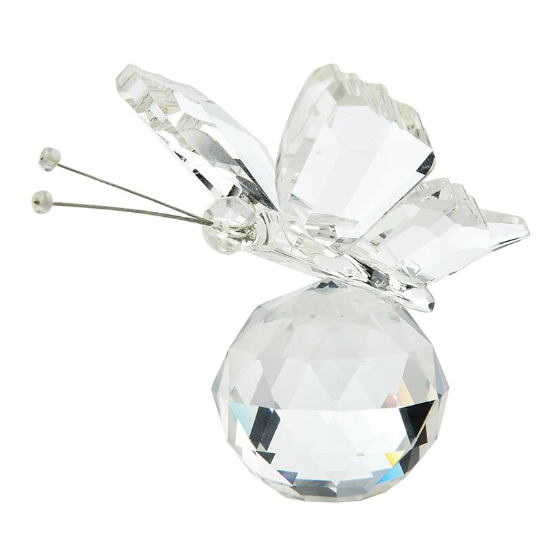 1 pçs borboleta de cristal com bola estatueta casa decoração casamento artesanato vidro coleção ornamentos mesa lembrança presentes: Vermelho