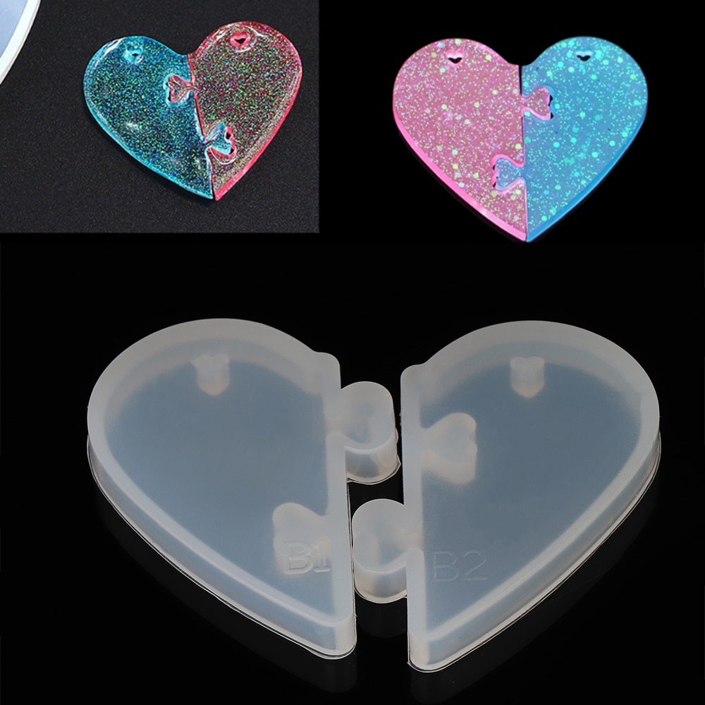 2 pçs pingente de coração silicone molde coração fechaduras para amantes casais pingente silicone líquido molde diy resina cola epoxy molde jóias ferramentas