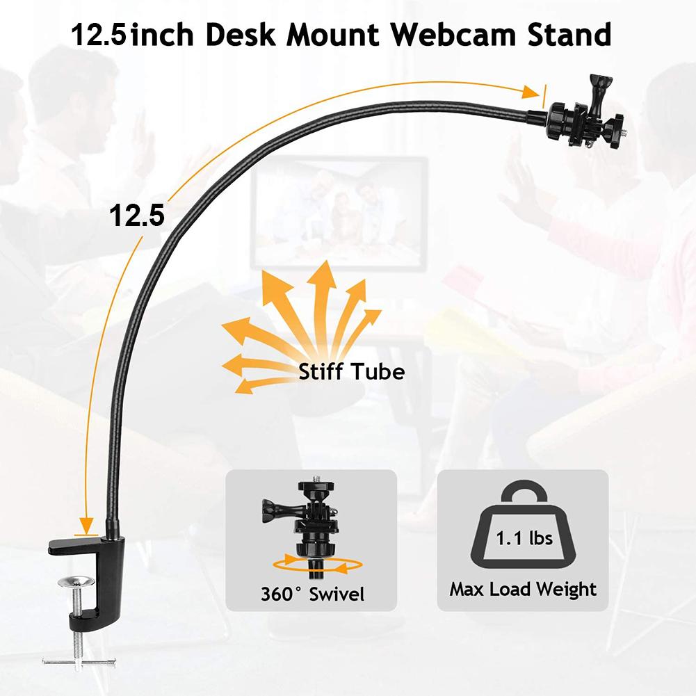 Adjustable Webcam Stand Enhanced Durable Desk Jaw Camera Clamp Bracket With Flexible Gooseneck For Logitech Webcam