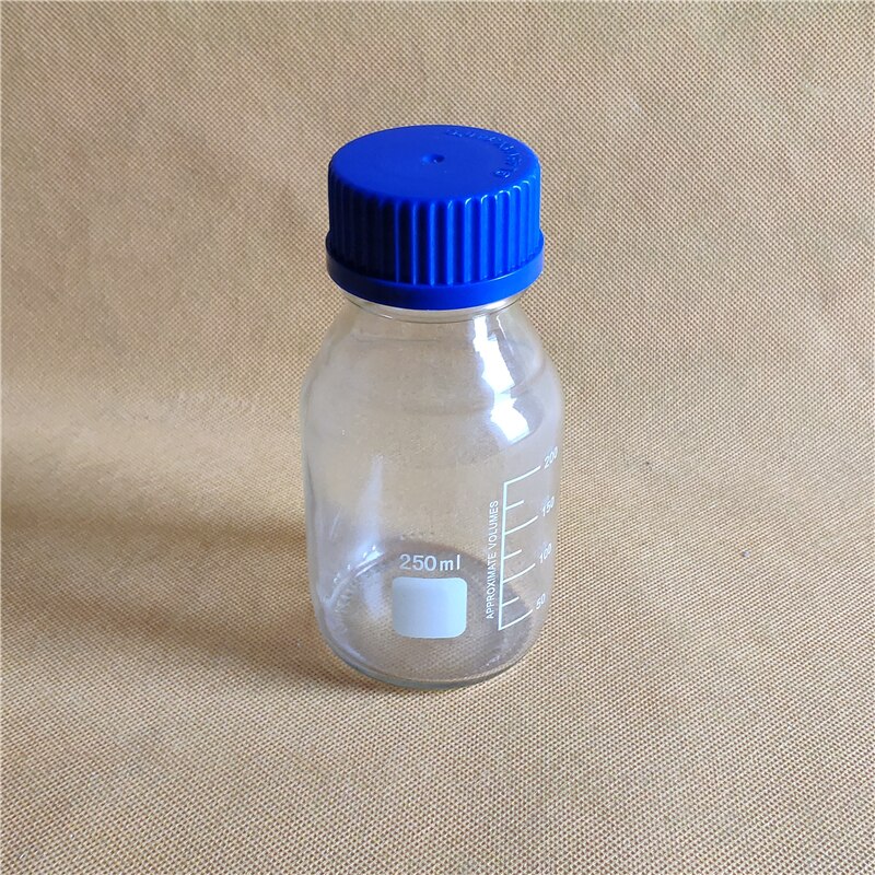 250ML Reagent Bottle,graduated storage bottles with GL45 blue screw-cap,clear glass bottle