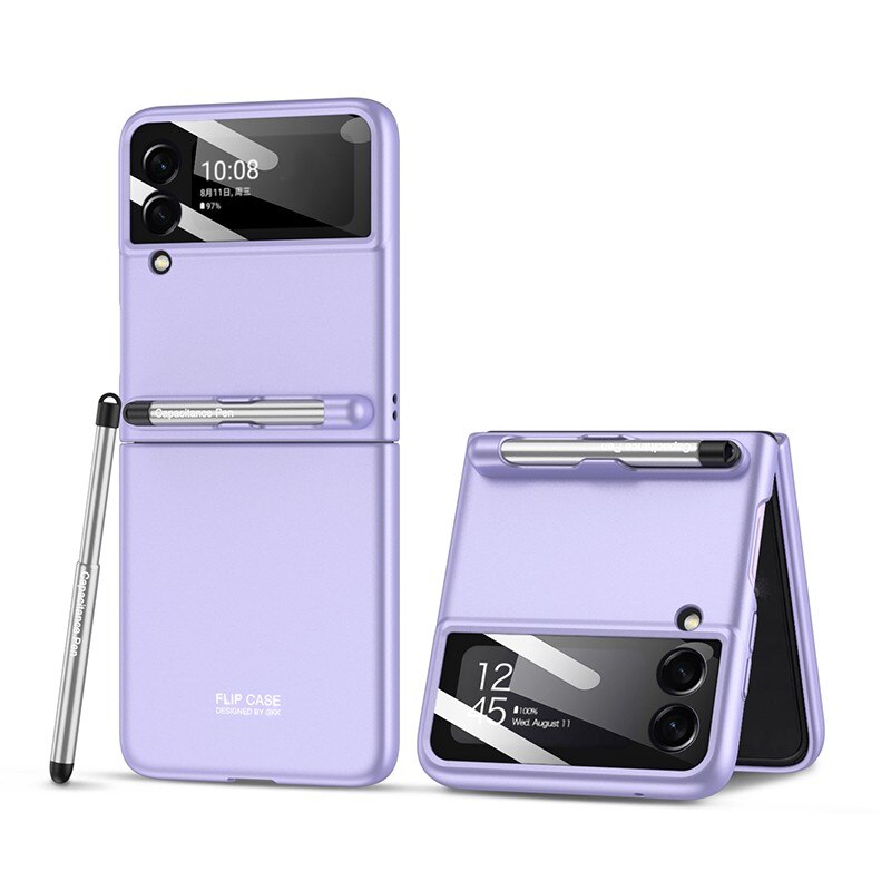 Coque avec fente pour stylo, Protection complète en verre, pour Samsung Galaxy Z, Flip 3, Flip3, 5G, 2022: Purple