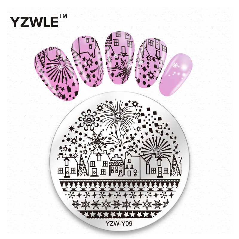 YZWLE 1 feuille ronde noël Nail Art Image timbre estampage plaques manucure modèle bricolage polonais pochoir