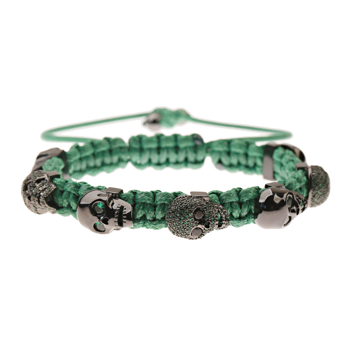 Pulsera trenzada a mano con calavera de circón para hombres y mujeres, cuentas de cobre, brazalete de cadena hecho a mano ajustable de Metal clásico