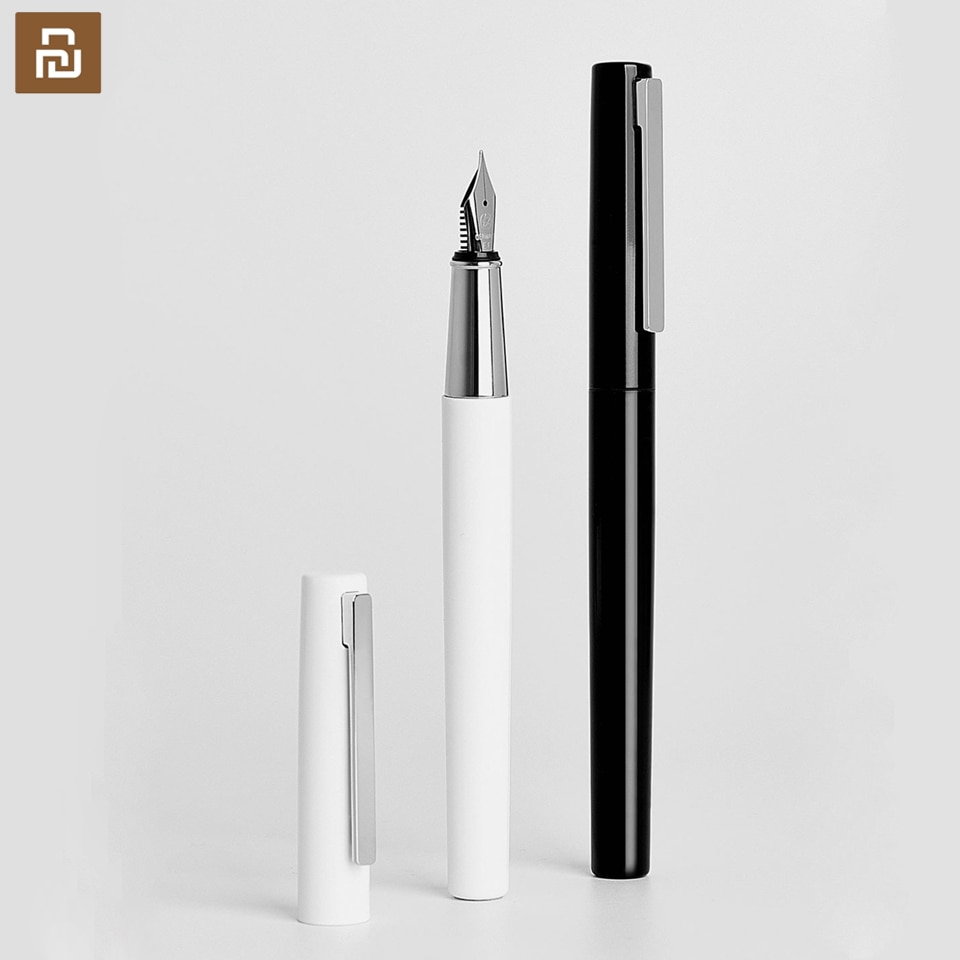 Pluma estilográfica youpin kaco BRIO en negro/blanco con bolsa de tinta, caja de almacenamiento de 0,3mm, pluma de tinta metálica de punta para escribir y firmar