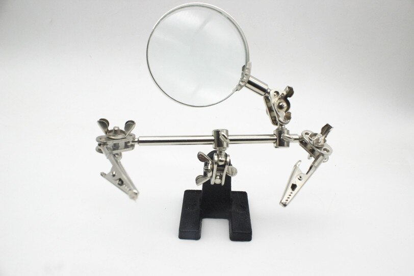 Helping Third Hand Tool Soldering Stand With 4X Welding Magnifying Glass led Adjustable 2 Alligator Clips 360 Degree Rotating