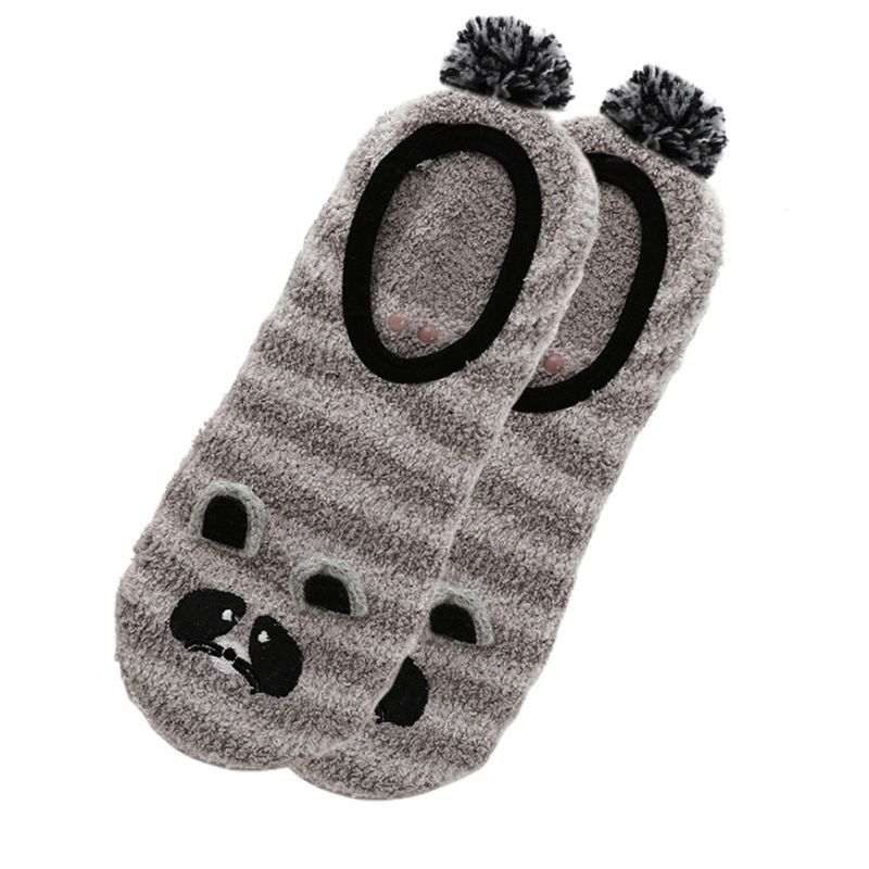 1Pair Lady Winter Warm Slipper Socks Cartoon Animal Embroidery Coral Velvet Sock Y5GC