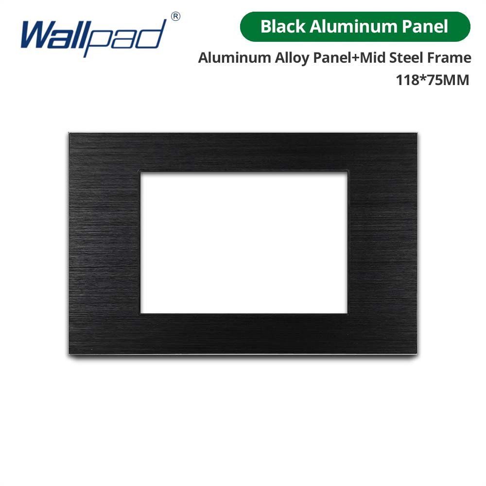 Wallpad DIY Black Tempered Glass Stainless Steel Aluminum Panel Wall Light Switch and Socket 118*75mm Module Frame Only