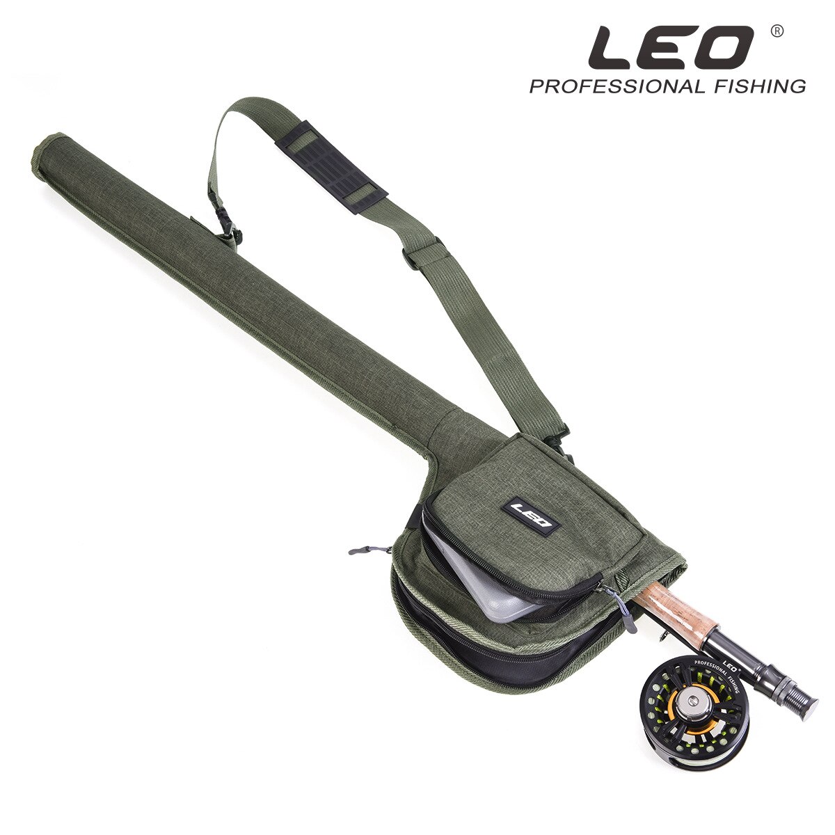 Leo flugfiske väska 27991 ta in fiske rulle fiskespön tillbehör låda 82cm armégrön duk paket pesca lock väskor