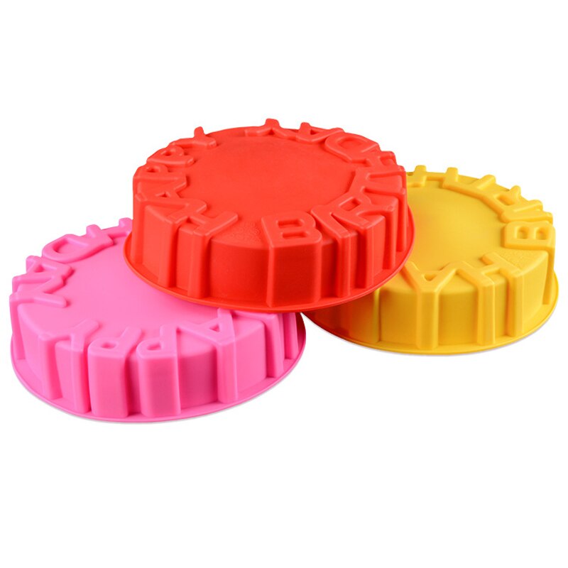 Silicone Mold Happy Birthday Round Cake Mold Pan Kitchen Baking Tools Mould Bread Pie Flan Tart Cakes Bakeware Decorating