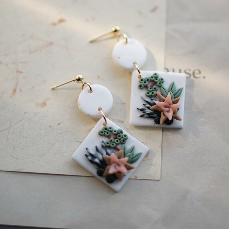 Handgemaakte Dangle Bloemen Daisy Bloem Succulent Delicate Hexagon Trendy Multi Maten Polymer Clay Earring Studs Sieraden Sets