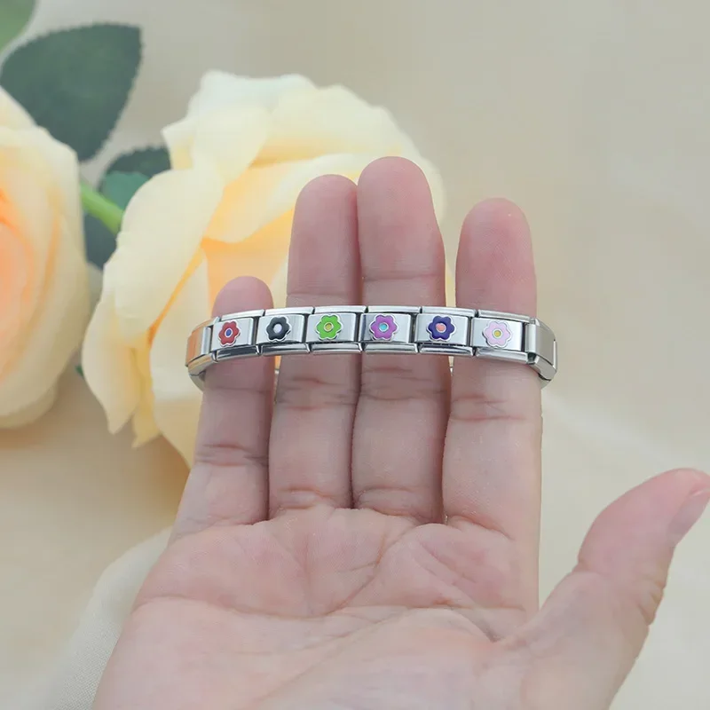 Hapiship DIY Pretty Colors Flower Italian Charm Links Fit 9mm Bracelet Stainless Steel Jewelry Making DJ861