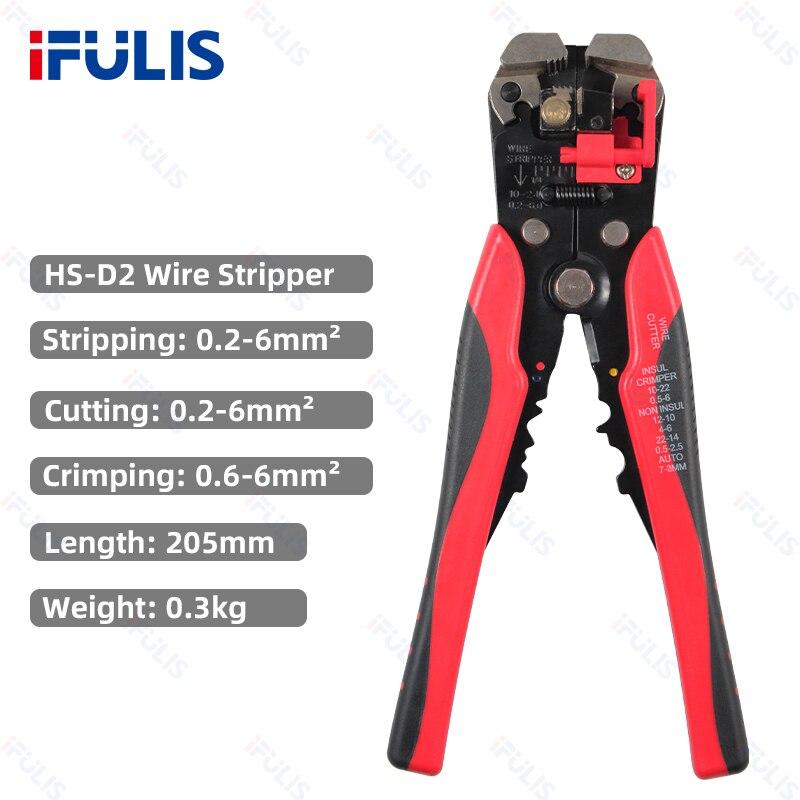 Dénudeur de fil, coupe-câble, pince à sertir, automatique, robuste, réglage automatique, dénudage électrique, outil de sertissage: HS-D2 red