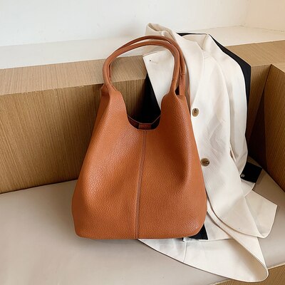 PU Leather Women Shoulder Bag Large capacity Winter Brand ladies Handbags Trending Luxury female Hand Bag Travel big totes: Brown