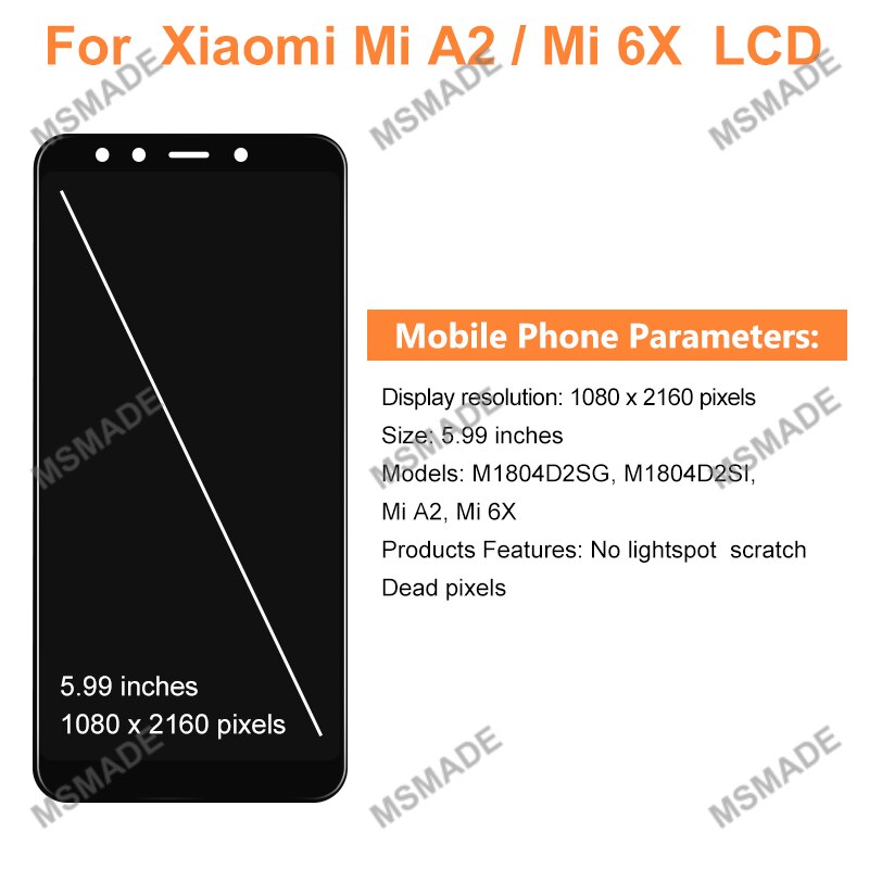5.99“ For XiaoMi Mi A2 DIsplay MIA2 LCD Display Screen Digiziter Replacement Parts For XiaoMi MI 6X LCD