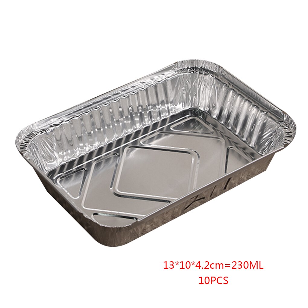 10pcs Rectangle Shaped Disposable Aluminum Foil Pan Take-out Food Containers with Aluminum Lids/Without Lid: Light Grey