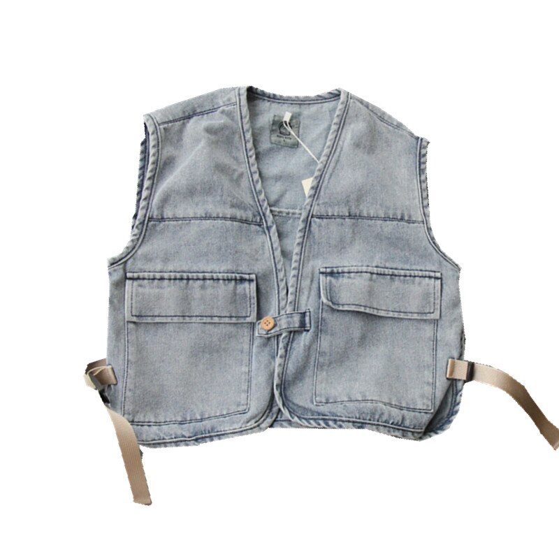 2-8Y autumn boys denim vest kids spring autumn clothing boys casual vest: 6T