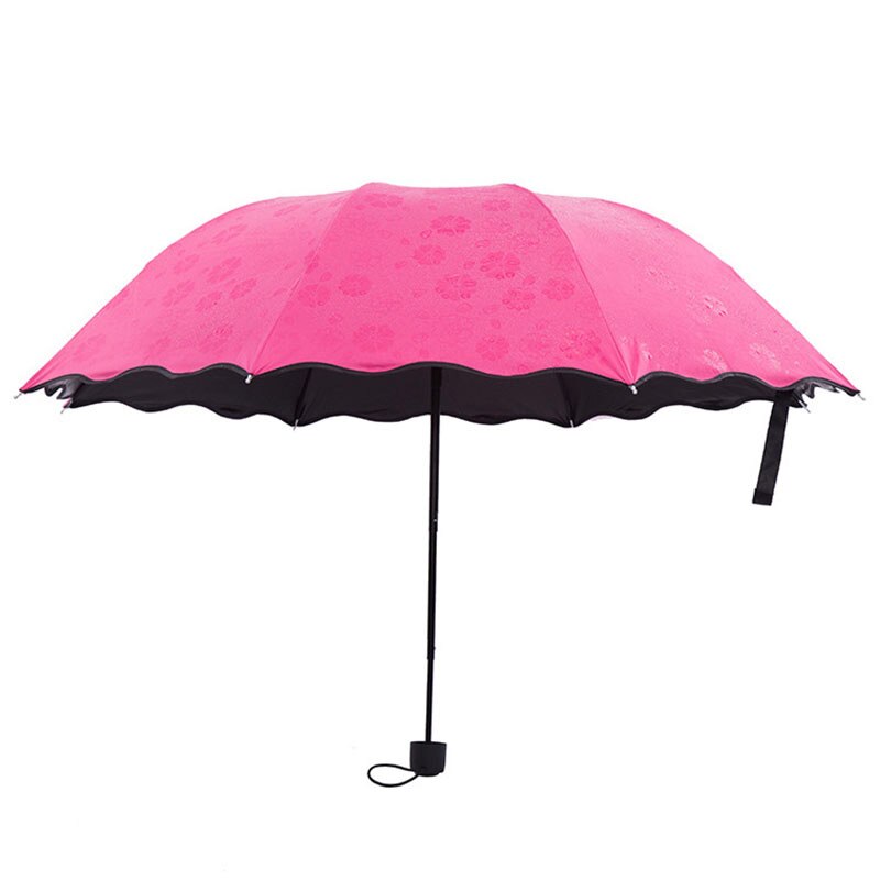 Magic Umbrella Water Flowers Umbrella Vinyl Anti-UV Three Fold Umbrella Princess Umbrella Ladies Sun Umbrella: Rose red