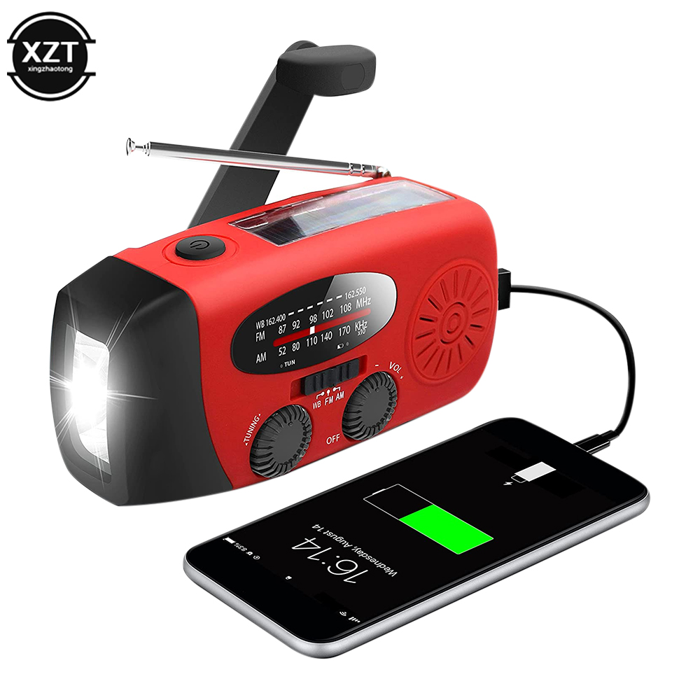Multifunctional Hand radio Solar Crank Dynamo Powered AM/FM/NOAA Weather Radio Use Emergency LED Flashlight and Power Bank