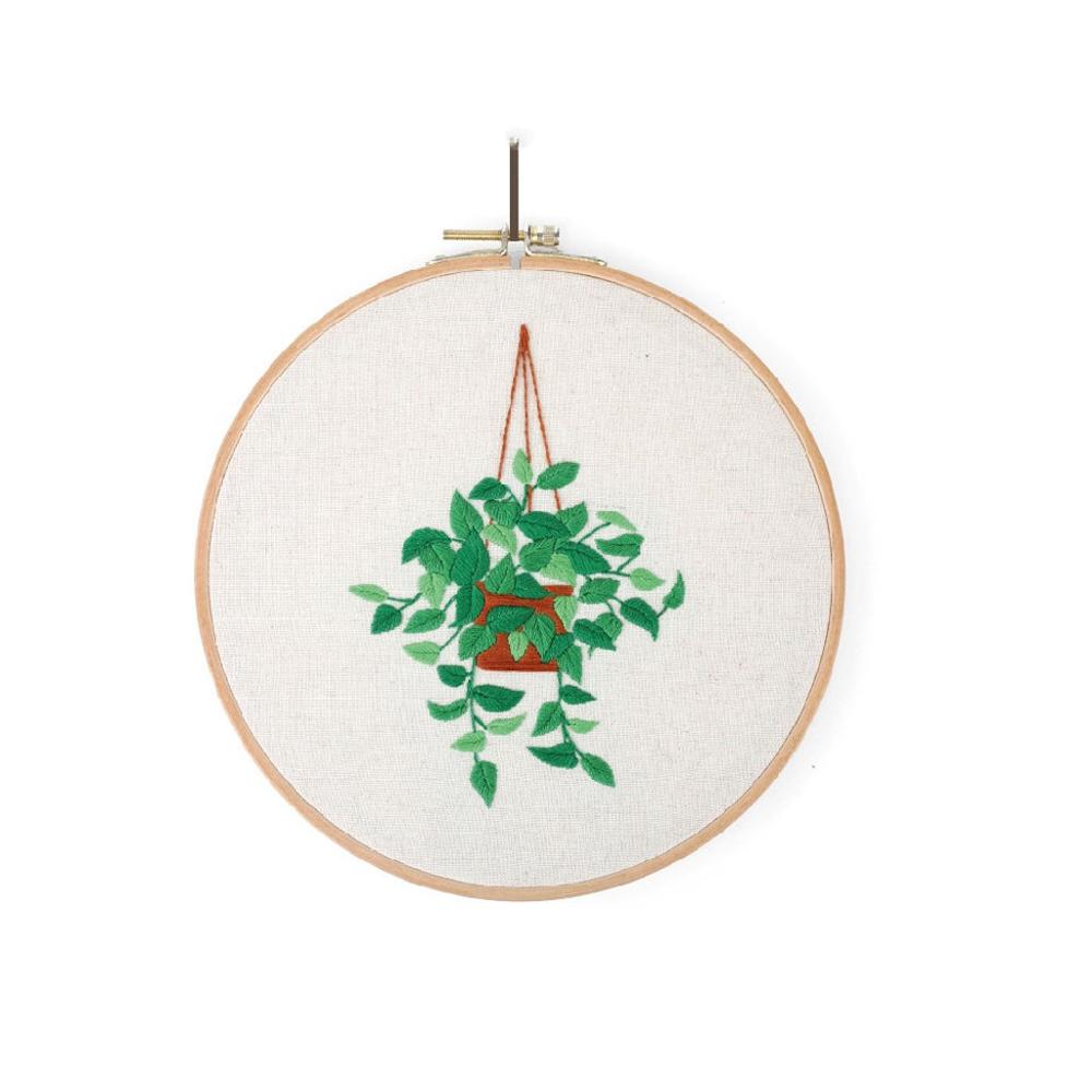 Full Range of Embroidery Cross Stitch Stamped Green Leaves Pattern Embroidery Cloth with Floral Kit Handmade DIY House Decor Q3: D