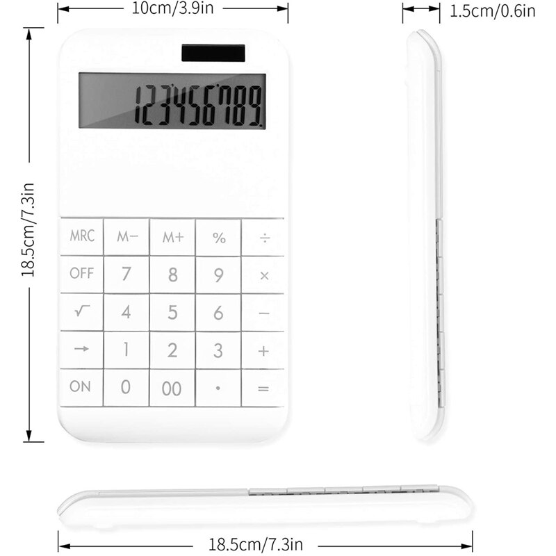 Calculator Slim, Dual Powered Desktop Calculator,Solar Power,12 Digits LCD Display,Electric Digital Calculator White