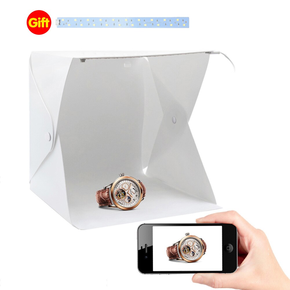 Led foldbar lightbox bærbar fotografering fotostudie softbox lysstyrke lysboks til dslr kamera bordoptagelse 20 x 20 x 20cm