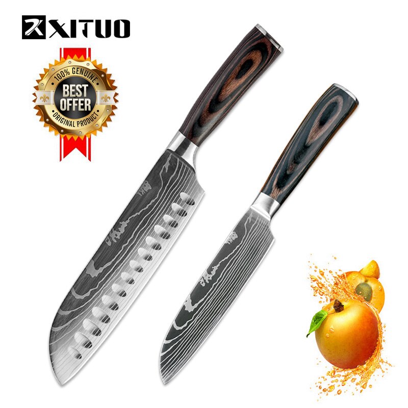 XITUO Kitchen Knife Japanese Paring Utility Santoku Chef Slicing Bread Stainless Steel Anti-stick Knives Kitchen Tool Accessorie: 2PCS-2