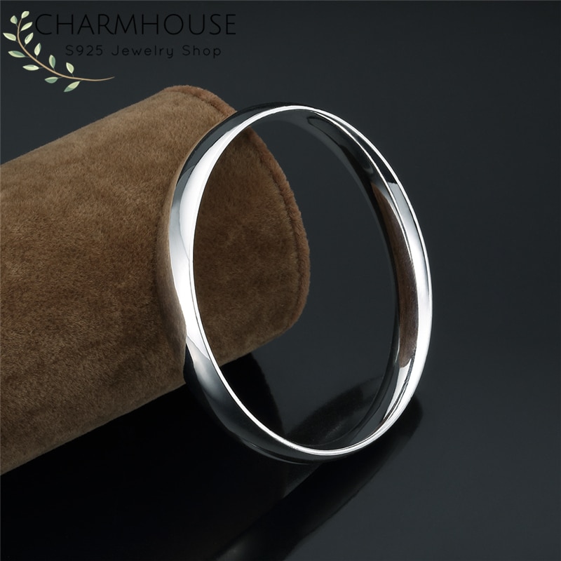 Charmhouse 925 Zilveren Armbanden Voor Vrouwen Gladde Ronde Manchet Bangle & Armbanden Polsbandje Pulseira Femme Mode-sieraden Cadeau