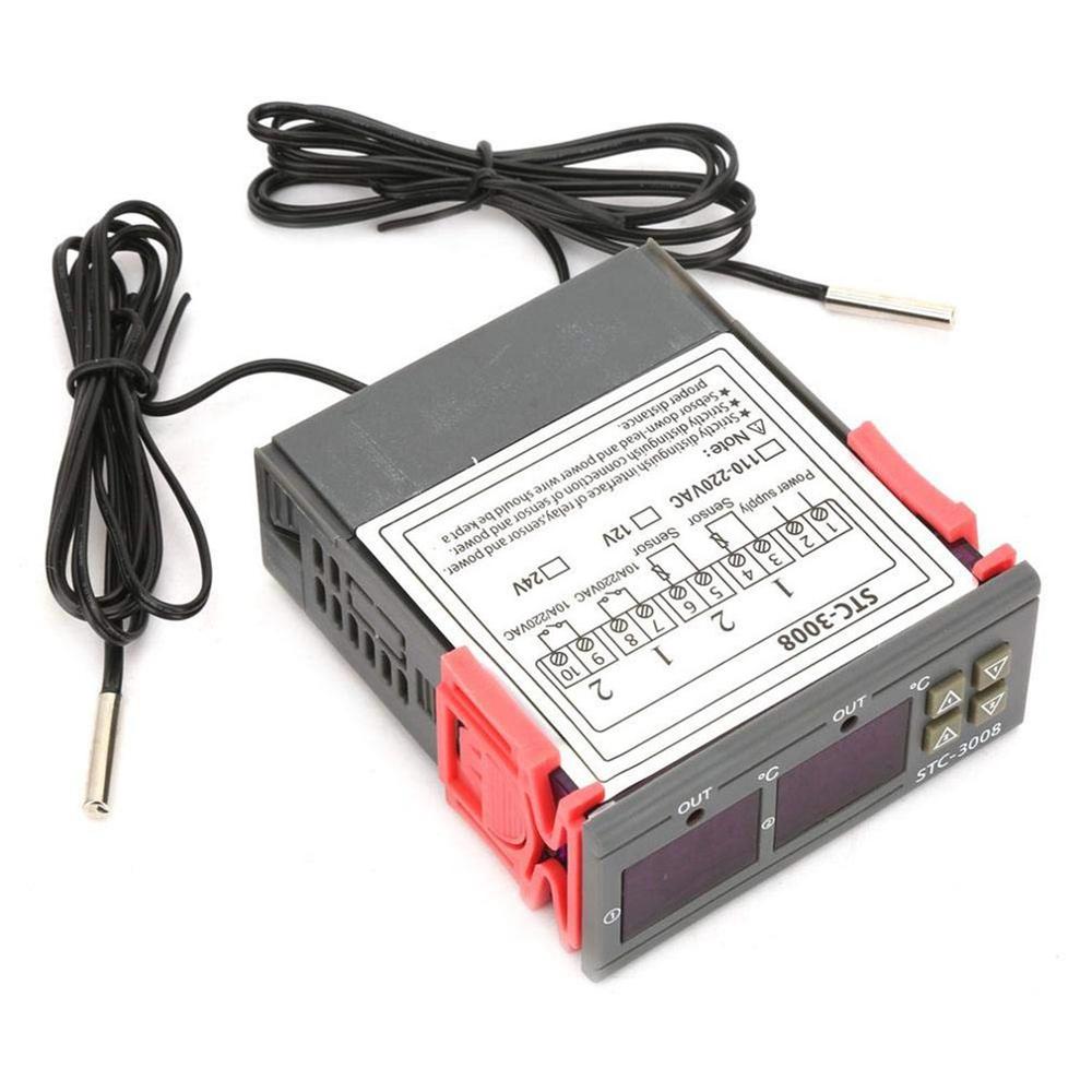 12/24/110-220V Dual LED Probe Temperature Controller Thermostat Temperature Control Meter With LED Display STC-3008