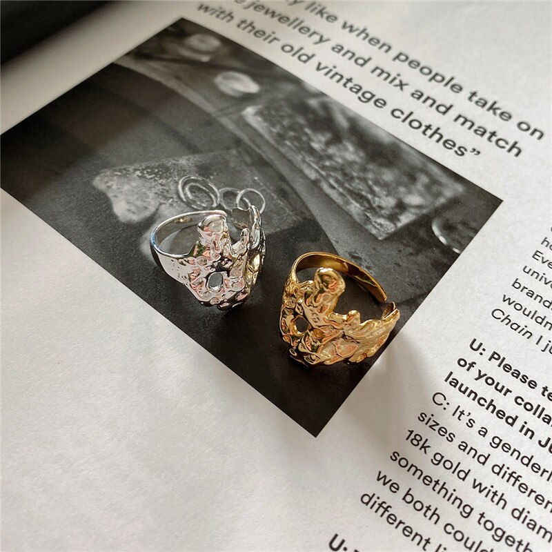 RUIYI Real 925 Sterling Silver Women Geometric Irregular Bump Mapping Rings Female Punk Hyperbole Niche Dysmorphism Open Rings