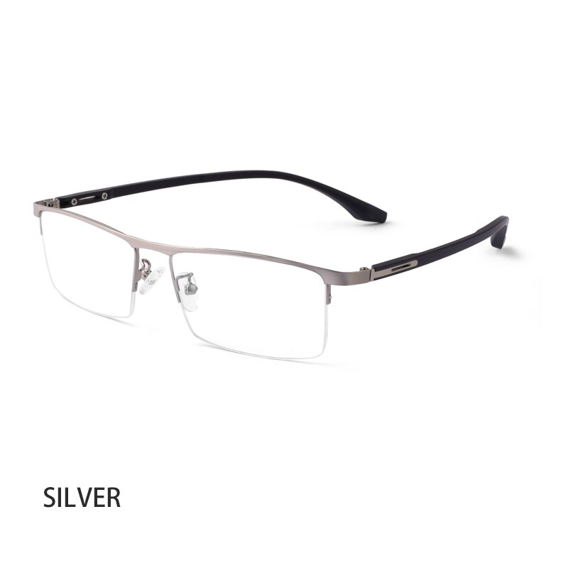 Glasses Frame Half Rimless Optical Eyeglasses Frame Prescription Eyewear Glasses Spectacles Men Business Spectacles: Silver