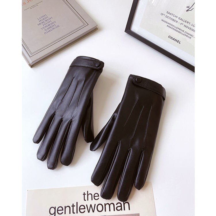 guantes tactiles guantes de invierno guantes mujer vestidos de Guantes de cuero de invierno para mujer, manoplas de terciopelo grueso para mantener el calor para conducir, pantalla táctil corta: Gloves 5