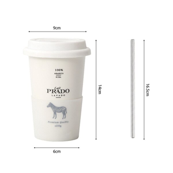 Keramisk kaffekrus med låg halm animalsk trykte krus mælk te kop bærbart hjemmekontor drinkware 1pc: Hvid stil 3