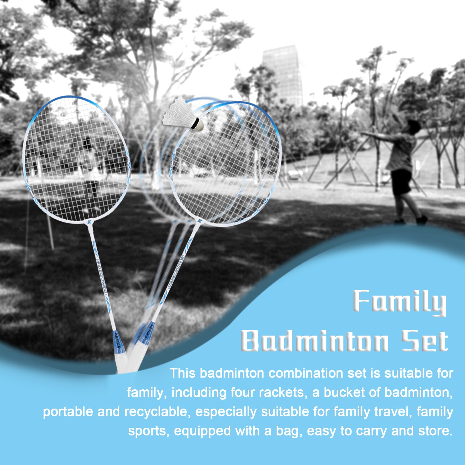 Family Badminton Set Badminton Rackets Four Packs Portable Reusable Outdoor Exercise Fitness Combination Two Big Rackets Set
