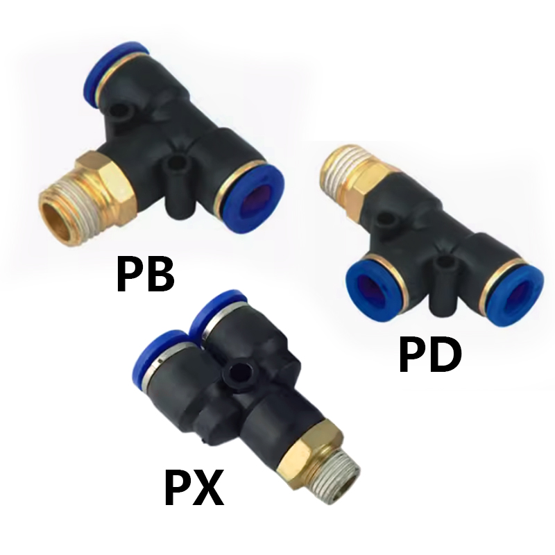Pneumatische Fittingen Pb/Pd/Px Pneumatische Snelkoppeling T-Vormige Tee4 6 8 10 12 14 01 02 03 04 Plus Schroefdraad Snelkoppeling