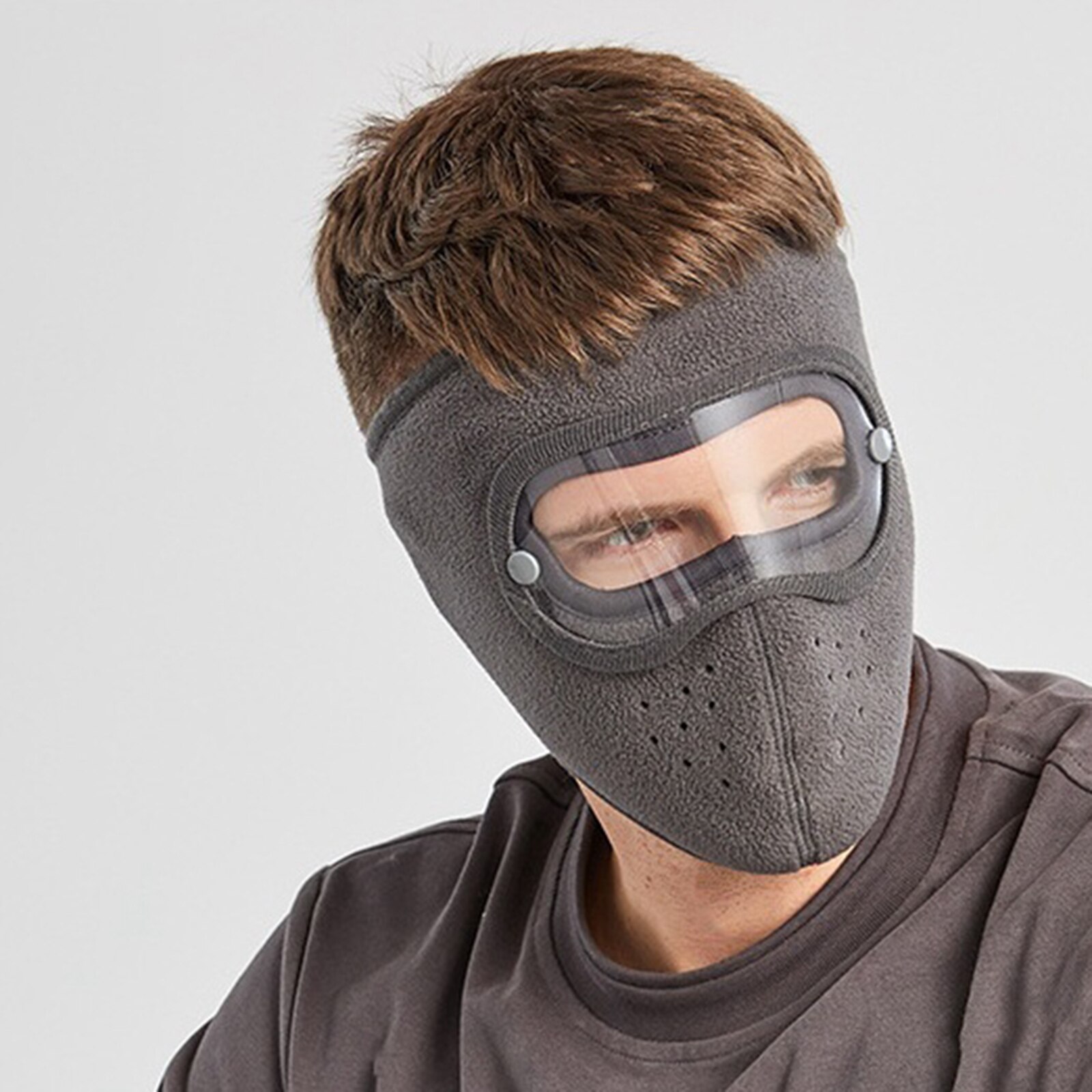 Dust-Proof Volledige Gezicht Hoofddeksels Anti-Fog Winter Warme Polar Fleece W/Goggles: Gray