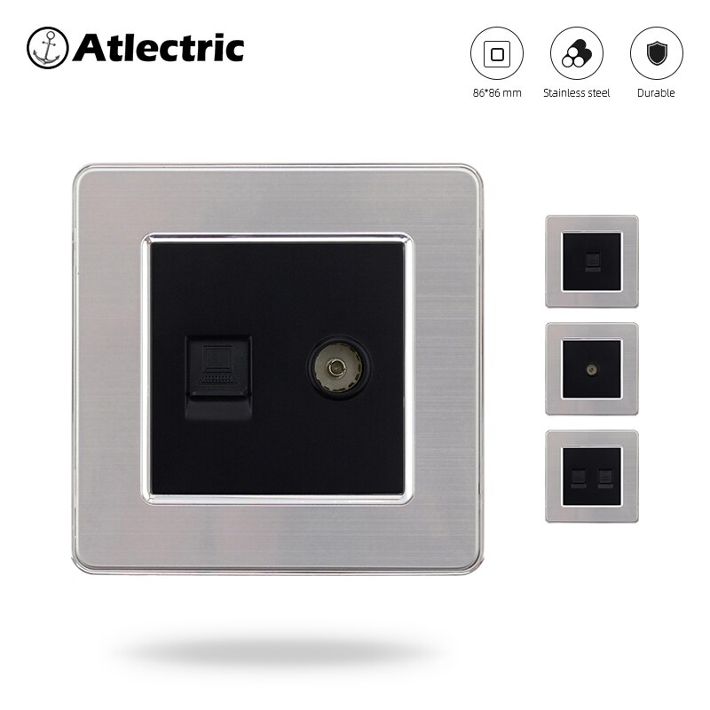 Atlectric ordinateur Port TV prise coaxiale Rj45 Ethernet prise murale Double Rj45 Port prise panneau en acier inoxydable douille,prise maison