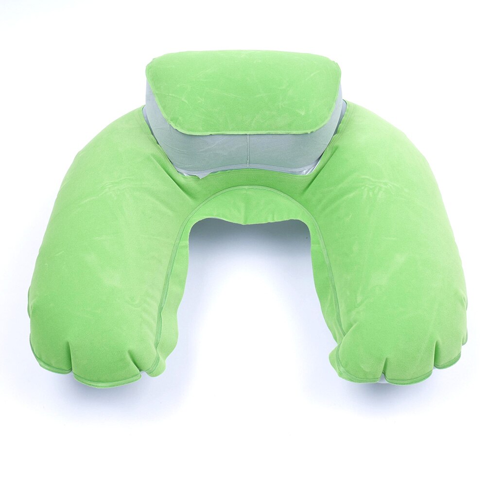1 pc rejsepuder oppustelig nakkepude u-form blow up nakkepude pvc flocking pude til flyrejsetilbehør: Grøn