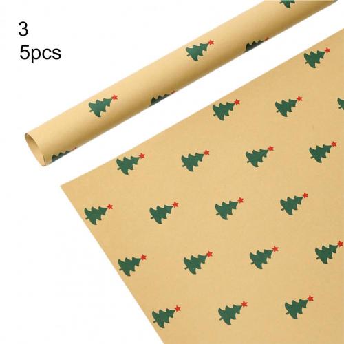 5Pcs Packing Paper Disposable Eco-friendly Practical Lovely Pattern Printed Kraft Christmas Wrapping Paper for Festival: 3