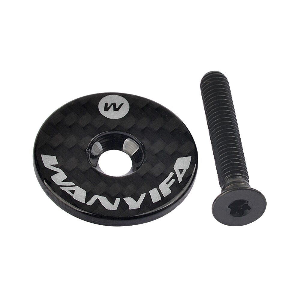 Wanyifa Titanium Ti Carbon Fiber Headset Top Cap & Titanium Bolt M6 x 35mm CNC Bicycle Accessories: Black with logo