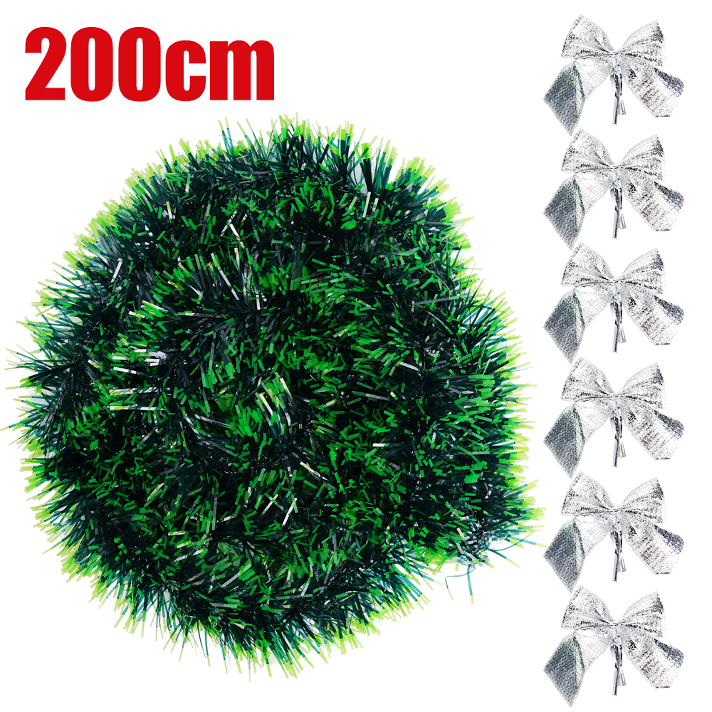 Guirnalda de cinta navideña de 2/10M con lazos, oropel verde, bastón, serpentinas de pino, bricolaje, árbol de Navidad, corona colgante, decoraciones para fiestas: XL / Verde claro