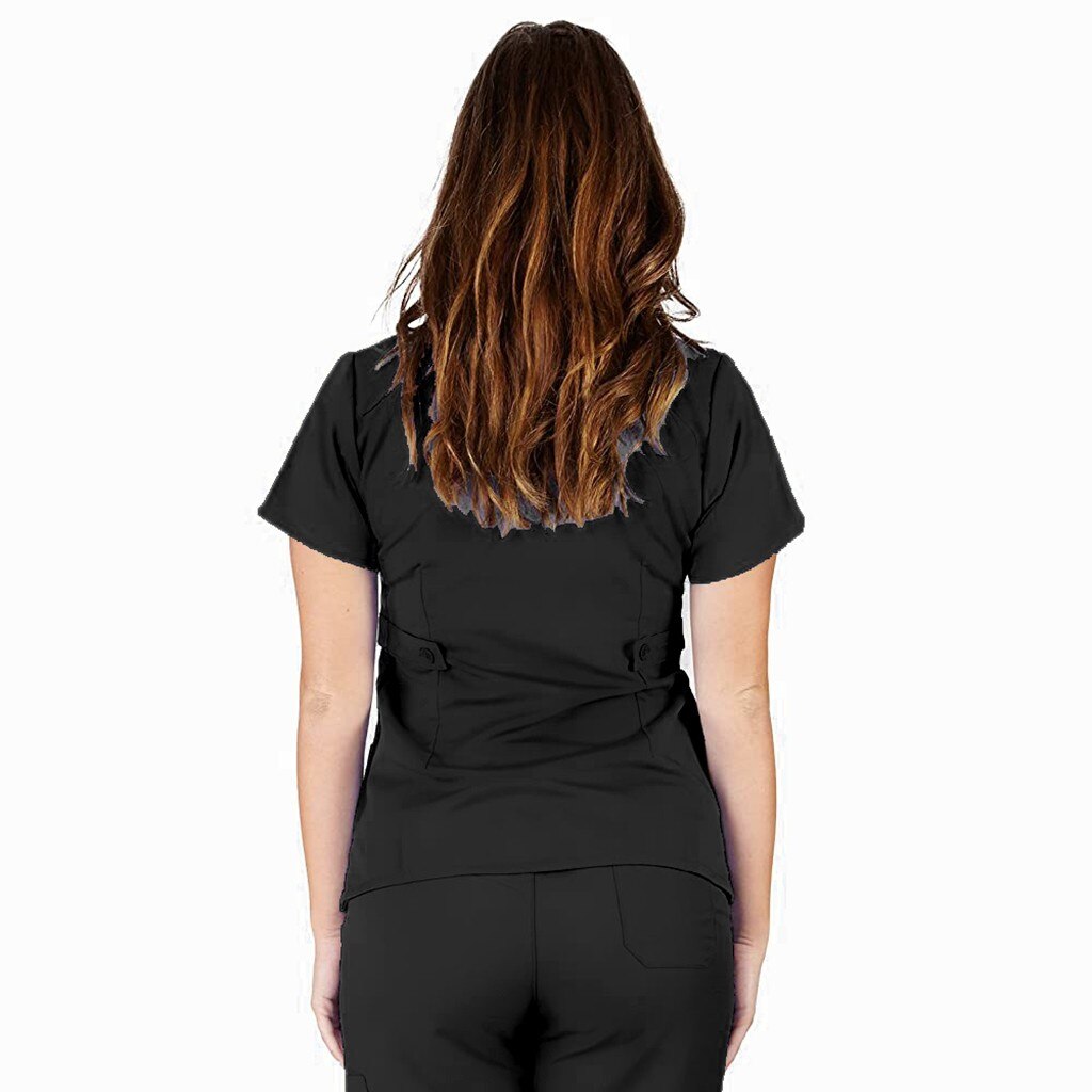 Women Short Sleeve V-neck Nursing Uniform Soft T-shirt Tops with Pocket uniformes clinicos mujer костюм медицинский