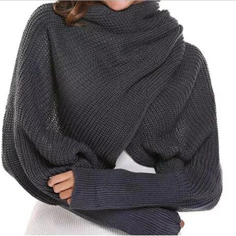 Kvinder tørklæde poncho kvinder tørklæder kvinders vinter kvinder strikket langærmet wrap sjal tørklæde echarpe femme hiver: Mørkegrå