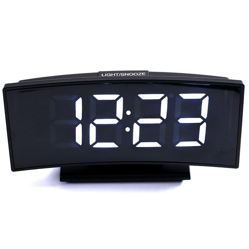 LED Desktop Electronic Clock Large Numbe Temperature Display Alaram Clock with Snooze Night Watch Arc-shaped Digital Watch: White