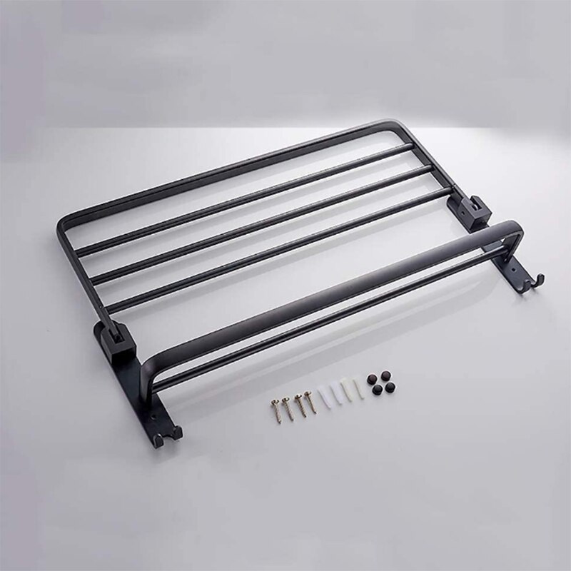 Space Aluminum Bathroom Black Towel Rack Wall-Mounted Folding Storage Towel Rack Bathroom Shelf