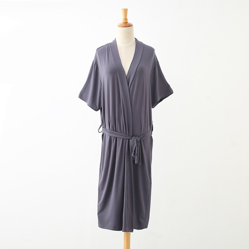 plus size women nightgown ladies summer ice silk modal loose pajamas cotton home clothes bathrobes robes women sleepwear: Gray