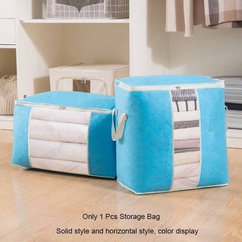 Clothing Storage Bag Package Foldable Quilt Blanket Wardrobe Organizer Large Capacity Travel Shoe Clothes Toys Pouch Accessories: Sky Blue / 56x35x25cm
