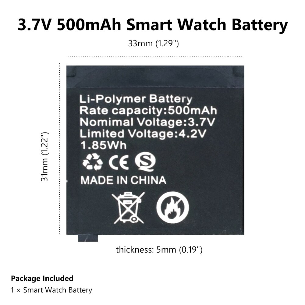 Smart Watch For Q18 Li-ion Polymer Battery 500mAh 3.7V Rechargeable Lithium Batteries HIGH CAPACITY Spare Battery