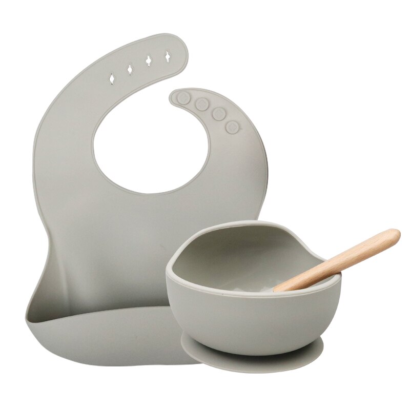 Ensemble de bol étanche et antidérapant pour bébé,1 pièce, produit en silicone et sans BPA, assiette, cuillère, vaisselle, alimentation,: Smoky gray