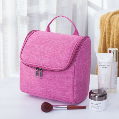 Sac de maquillage solide à fermeture éclair Oxford pour femmes, Style , sac fourre-tout Portable de voyage pour femme, trousse de toilette, sac cosmétique: Rose Red